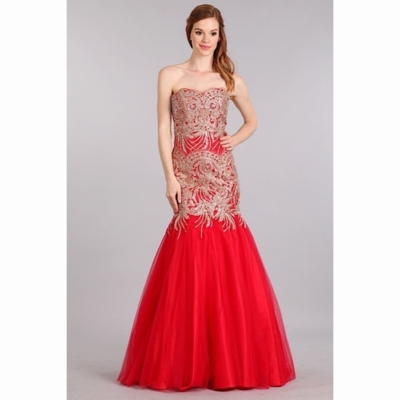 RED Strapless Mermaid Dress 1697 - Picture 1 of 6